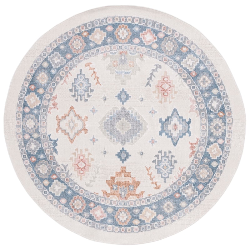SAFAVIEH Blair Machine Washable Kanae Slip Resistant Boho Rug - 6'7" Round - Beige/Blue