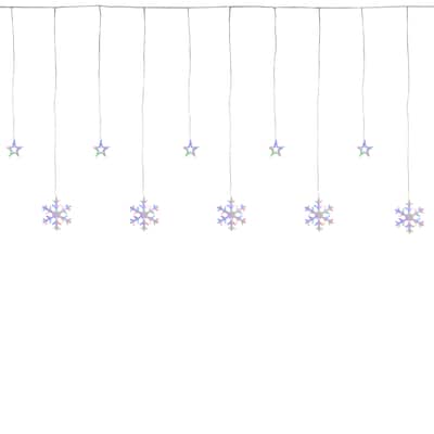 250 Multi LED Star Snowflake Window Curtain Lights 16ft Clear Wire
