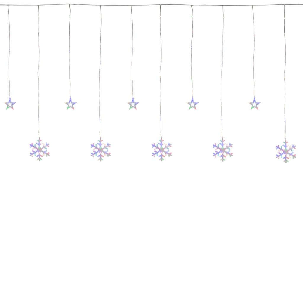 250 Multi LED Star Snowflake Window Curtain Lights 16ft Clear Wire