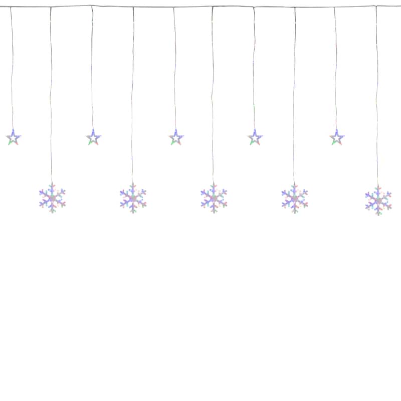 250 Multi-Color LED Star and Snowflake Window Curtain Christmas Lights - 16ft Clear Wire