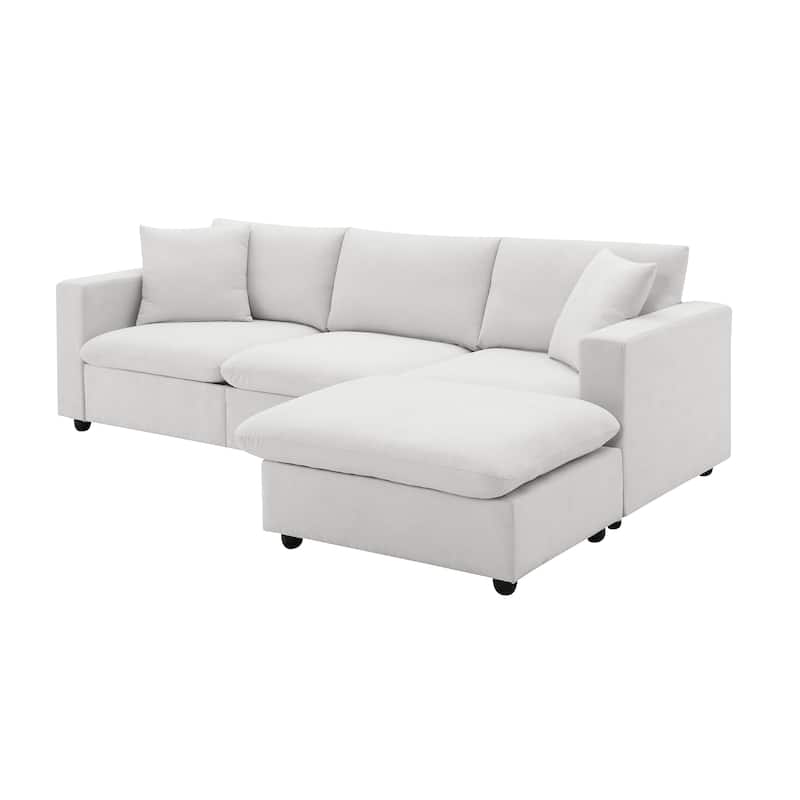 101" L-Shaped Polyester Sectional Sofa with 4-Seat Cloud Couch and Movable Ottoman & Pocket Spring Cushions (300lb Capacity)