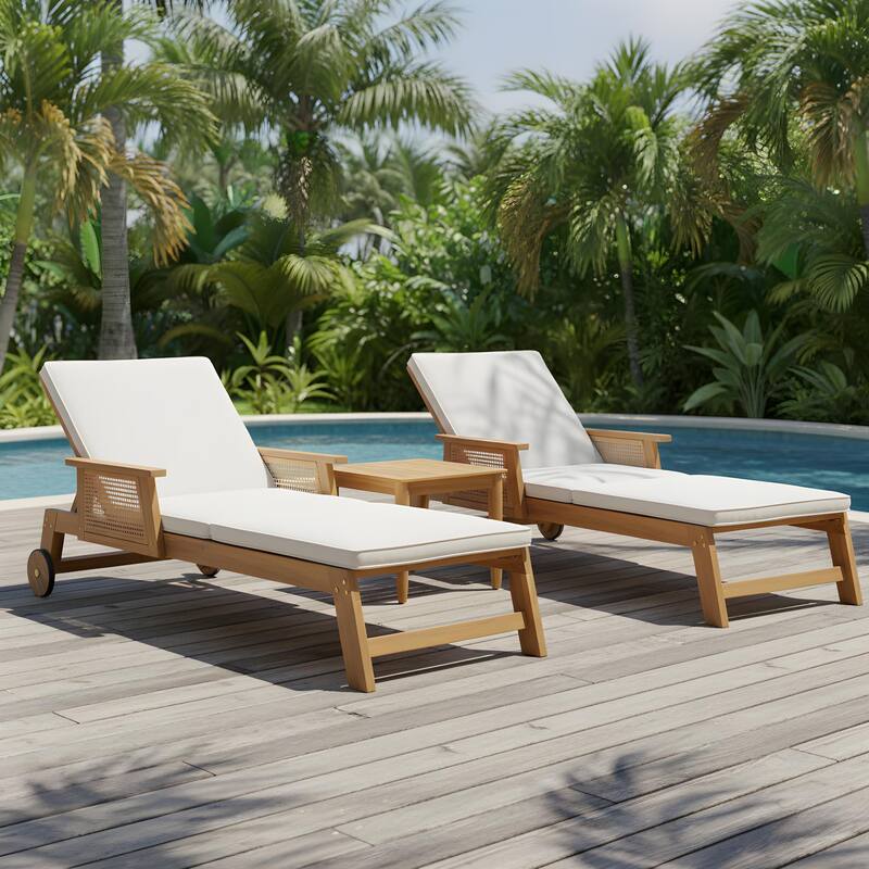 Christopher Knight Home - Kito Outdoor Acacia Wood Adjustable Chaise Lounge Set with 20" Square Slatted Side Table