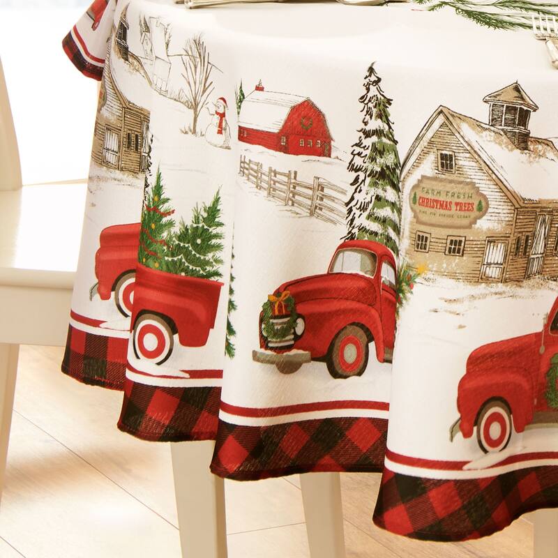 Vintage Christmas Tree Farm Holiday Tablecloth