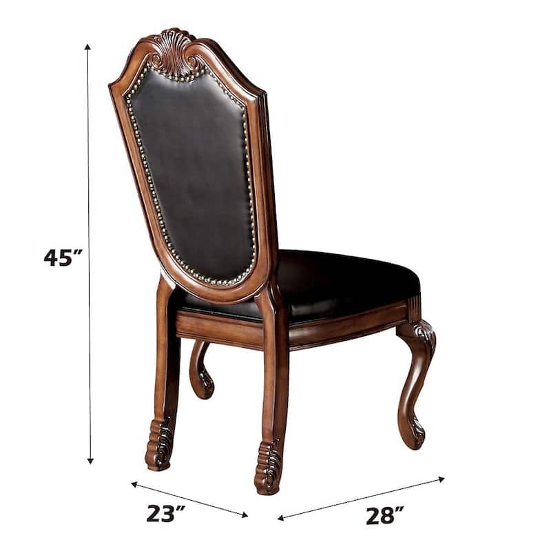 Chateau De Ville Side Chair (Set-2) in Black PU & Cherry