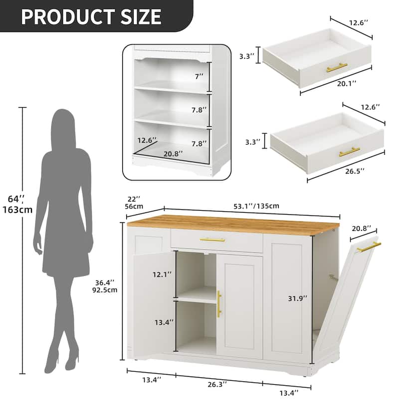 53-inch Rolling Kitchen Island Portable Mobile Kitchen Cart