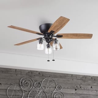 52" Prominence Home Arthur Espresso Industrial Farmhouse Flush Mount LED Ceiling Fan with Light, Pull Chain - 52