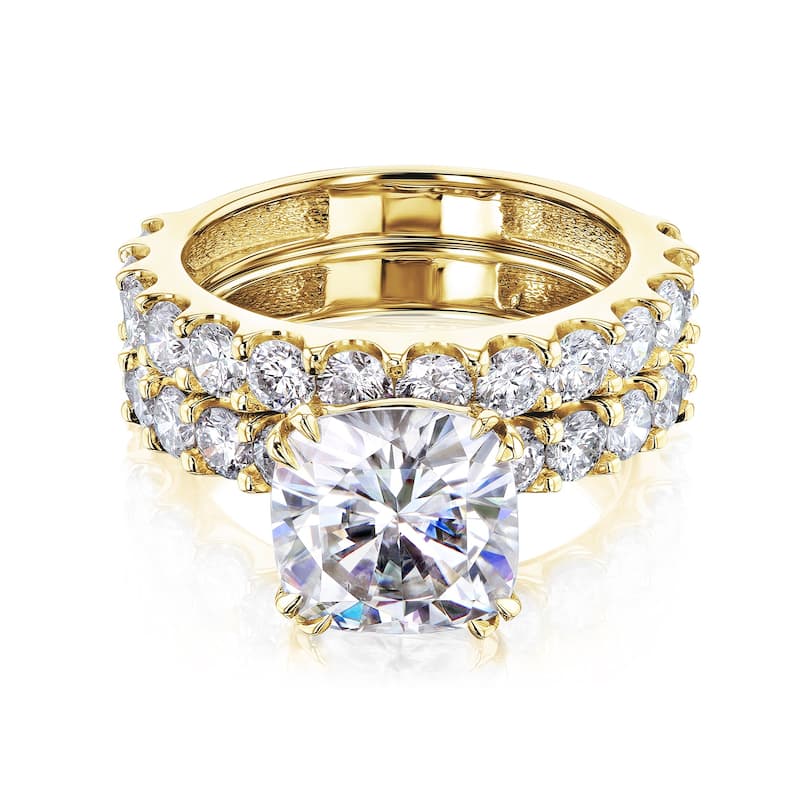 Kobelli 4.90 Carat Lab Grown Diamond Certified 14k Solid Gold Cushion-cut Wide Bands Lorette 2pc Bridal Set (EF/VS) - Yellow - 7