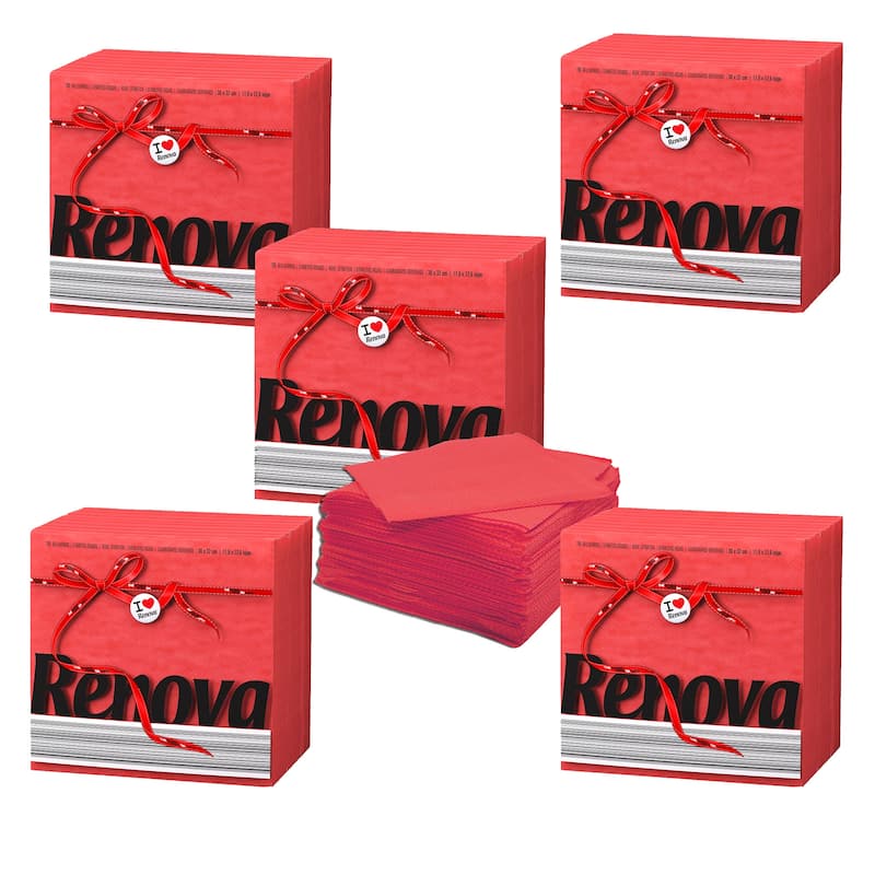 Renova Colored Dinner Disposable Paper Napkins Folded 1-Ply - 350 Napkins  (5 Sets of 70) - Red
