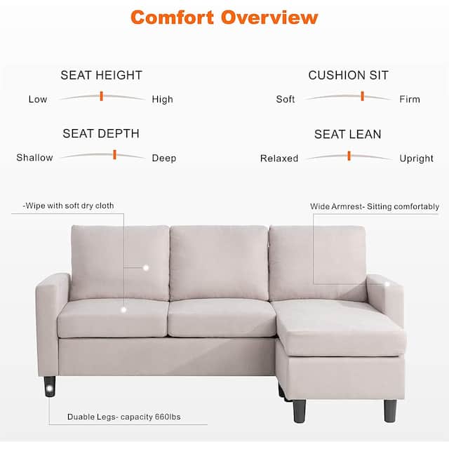 Futzca Modern L-shaped Convertible Sectional Sofa w/ Reversible Chaise