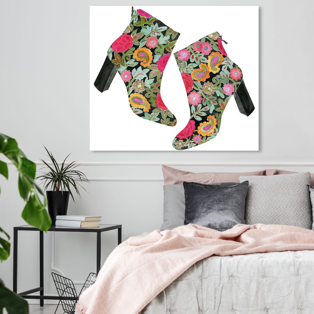 Oliver Gal 'Floral Brocade Booties' Fashion and Glam Wall Art Canvas Print - Pink, White
