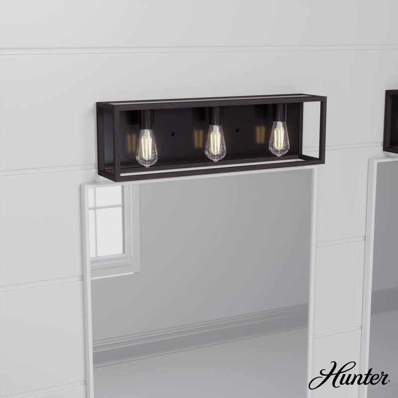 Hunter Squire Manor 3-Light Vanity - Modern Farmhouse, Transitional - Damp Rated! - Matte Black -Dark Ash