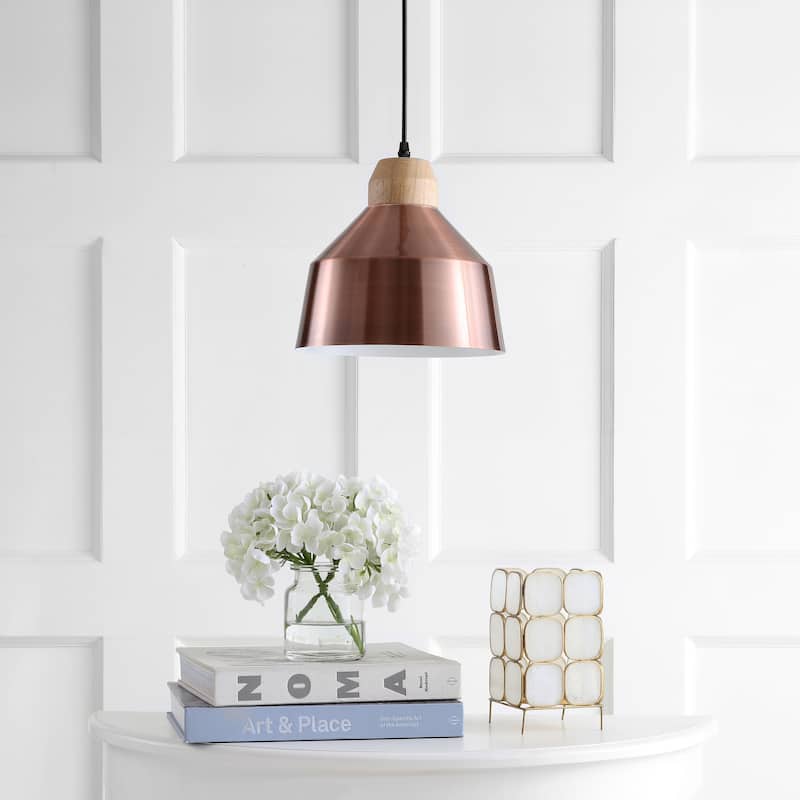 SAFAVIEH Lighting Snowflake Adjustable 1-Light Led Nickle Pendant - 10.25"x10.25"x11.3-83.3" - 10Wx10Dx83H - Copper/Light Brown