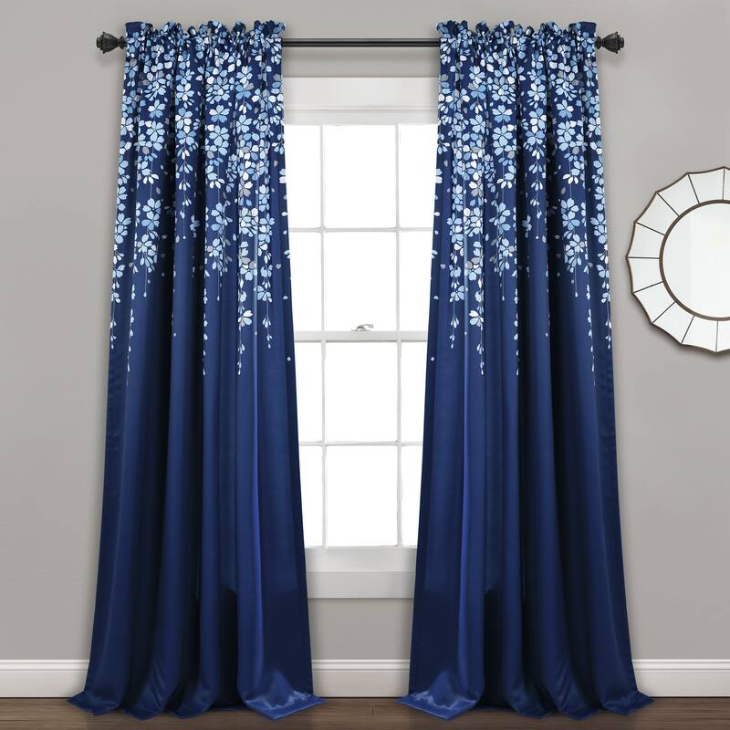 Lush Decor Weeping Flowers Room Darkening Curtain Panel Pair - 52"W x 84"L - Navy
