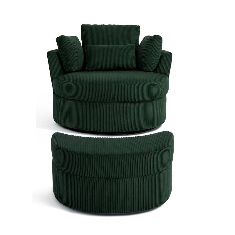 41" W Oversized Accent Barrel Swivel Chair with Moon Storage Ottoman
