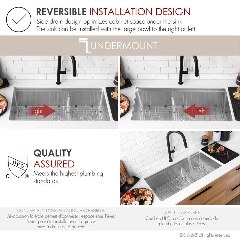 Stylish Versa36 Undermount 36" Double-Bowl Workstation Kitchen Sink - 36"x19"x10"