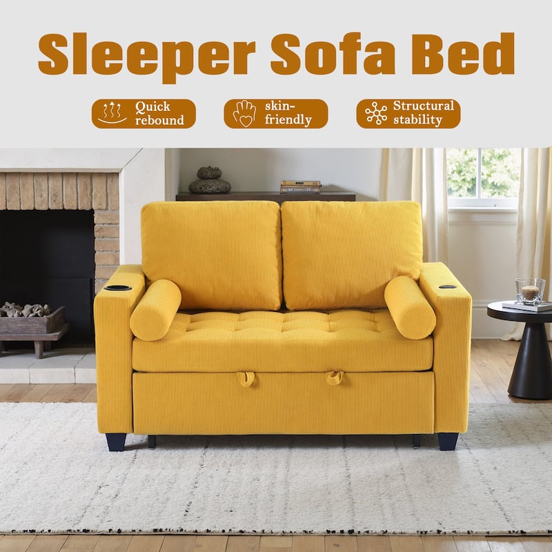 Corduroy Pull-Out Chair Bed Adjustable Recline Convertible Sleeper Sofa