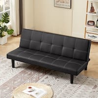 Living Room Black PU Leather Futon Folding Sleeper Loveseat Sofa Bed ...