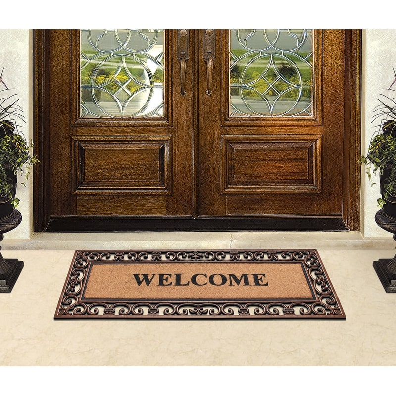 A1HC Welcome Rubber and Coir Paisley Border Myla Durable Doormat 18"X48"