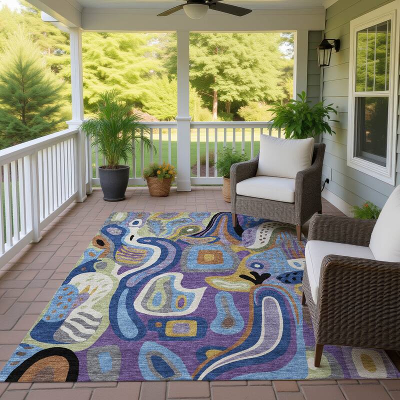 Machine Washable Indoor/ Outdoor Modern Picasy Chantille Rug - Purple - 5' x 7'6"
