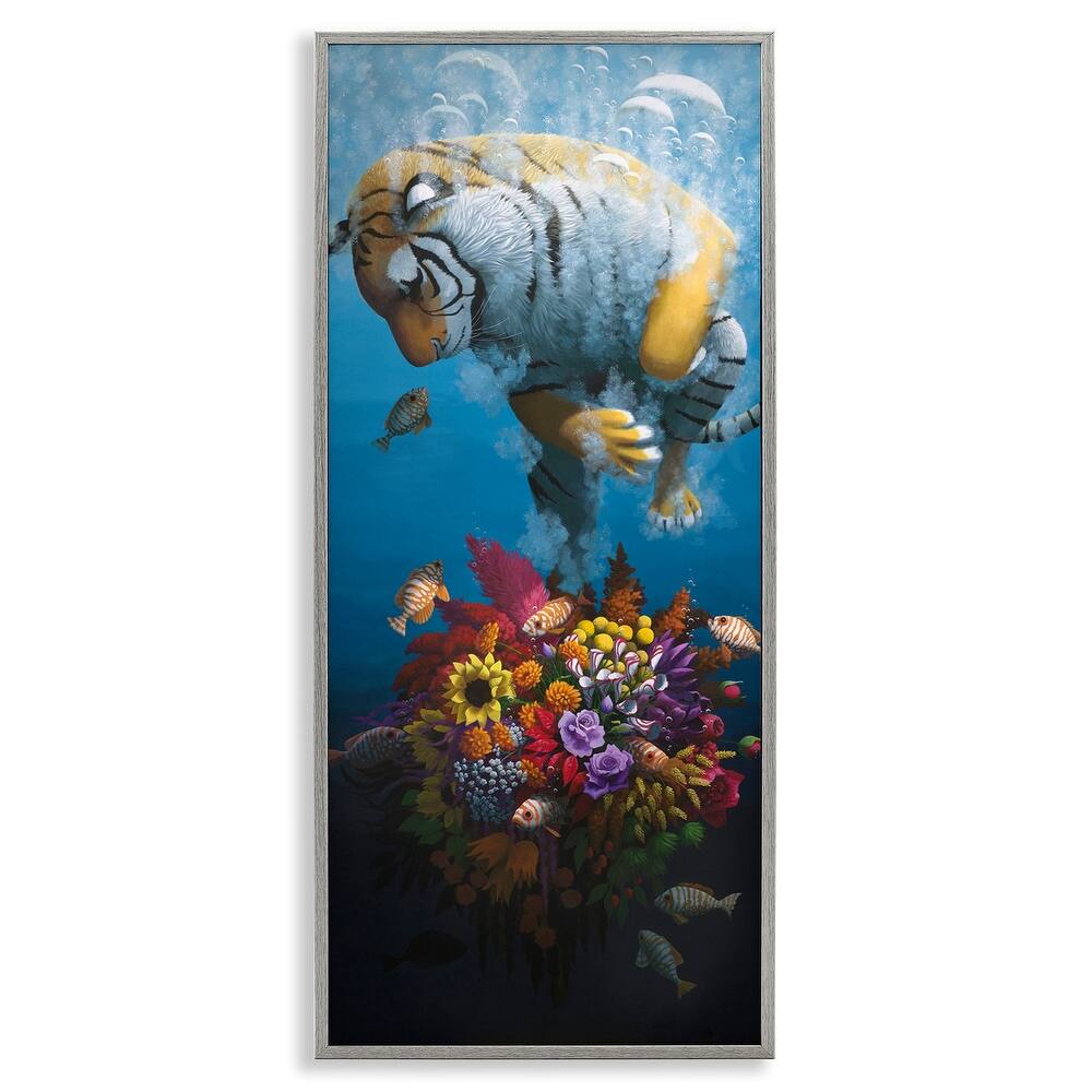 Stupell Curious Tiger & Underwater Bouquet Framed Giclee Art Design By Heather Gauthier