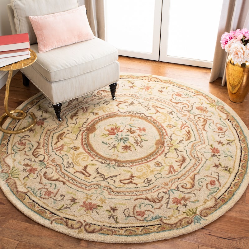 SAFAVIEH Handmade Bergama Agnetha Oriental Wool Rug - 4' Round - Light Gold/Beige
