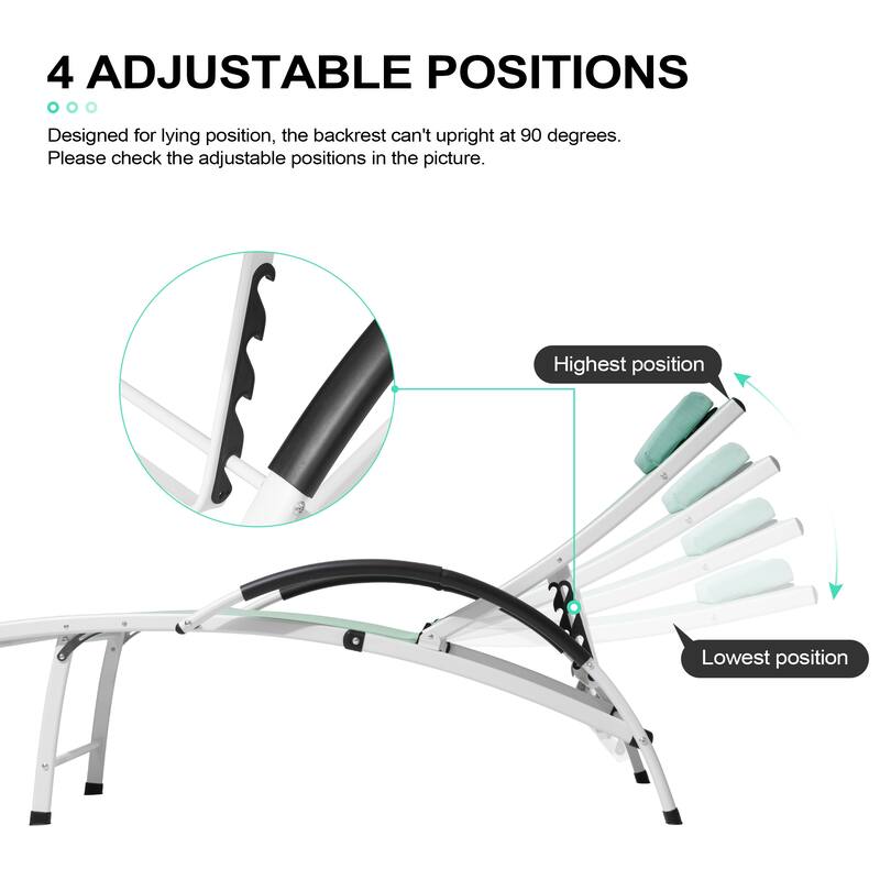 3-piece Outdoor Adjustable Aluminum Reclining Chaise Lounge Chairs with Wheels and Side Table Set