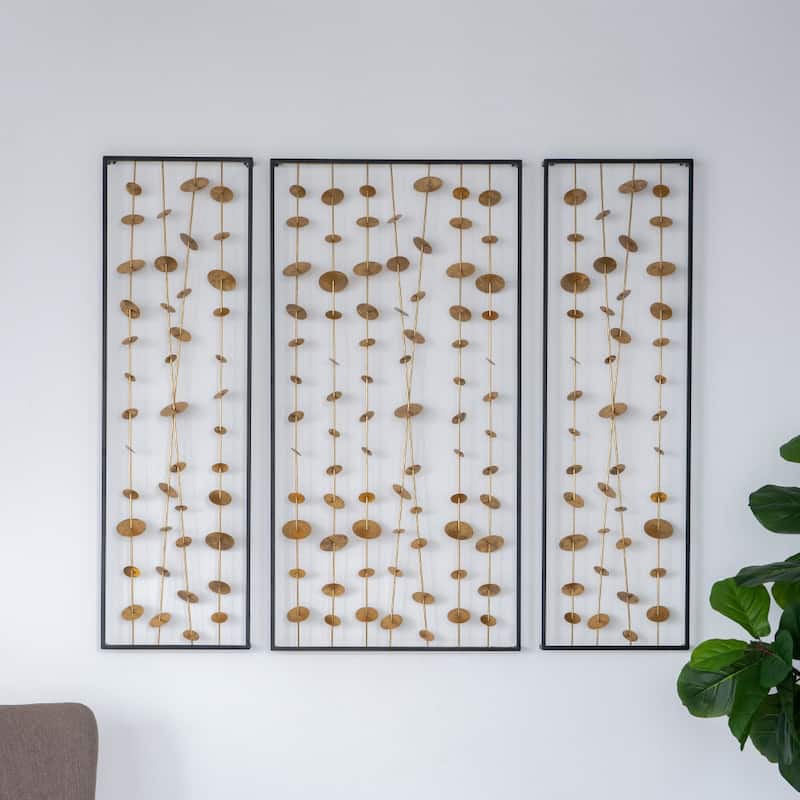 Set of 3 Metal Decorative Wall Art with Black Frame - Gold