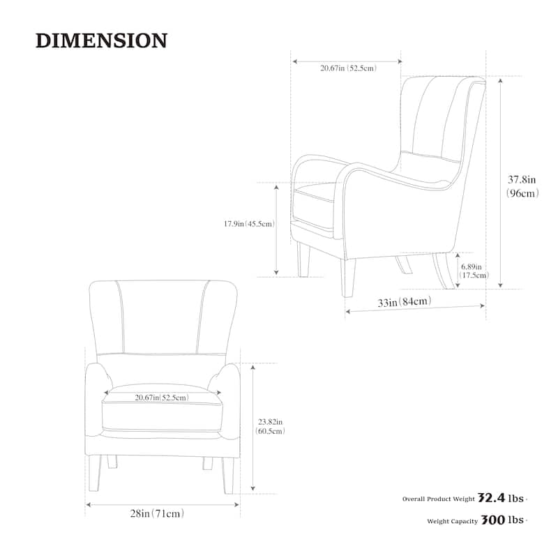 28''W High Back Accent Chair with Solid Wood Legs ,Retro Wingback Arm Chair
