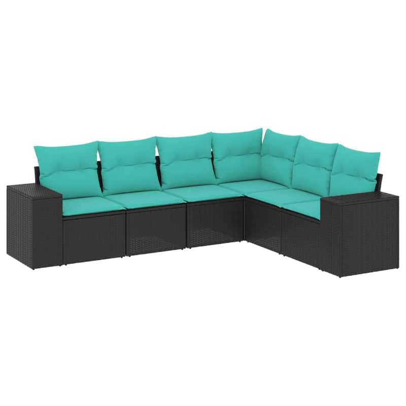 vidaXL 6 Piece Patio Sofa Set with Cushions Black Poly Rattan