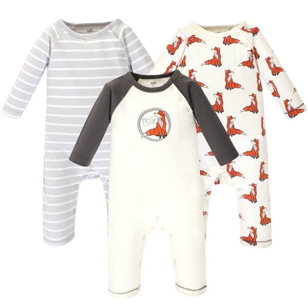 slide 1 of 1, Touched by Nature Baby Boy Organic Cotton Coveralls 3pk, Boho Fox 0-3 Months - Boho Fox