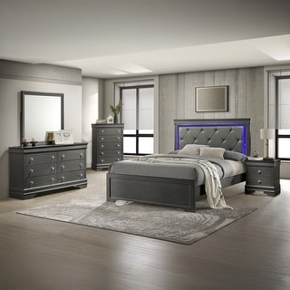 Blaze 4PC/5PC Bedroom Set - Modern Elegance with Tufted LED Bed, Velvet-Lined Drawers, and Textured Detailing