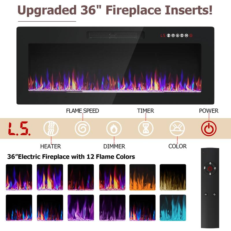 80" Modern Electric Fireplace TV Stand with 20-Color LED Lights, Fits Up to 90" TV, Adjustable Shelves & Cable Management