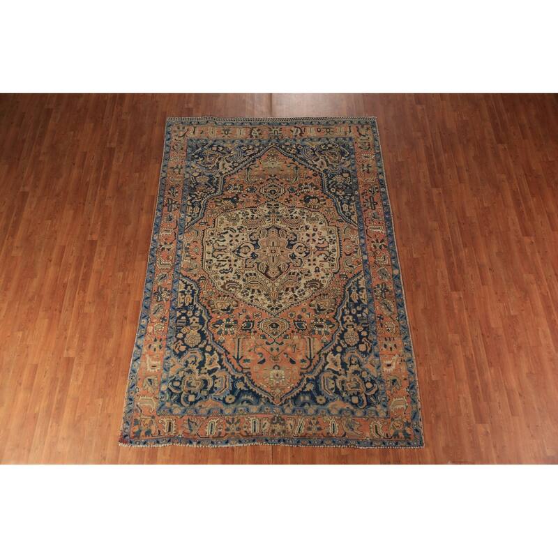 Orange Bakhtiari Persian Area Rug Hand-Knotted Wool Carpet - 6'8"x 9'9"