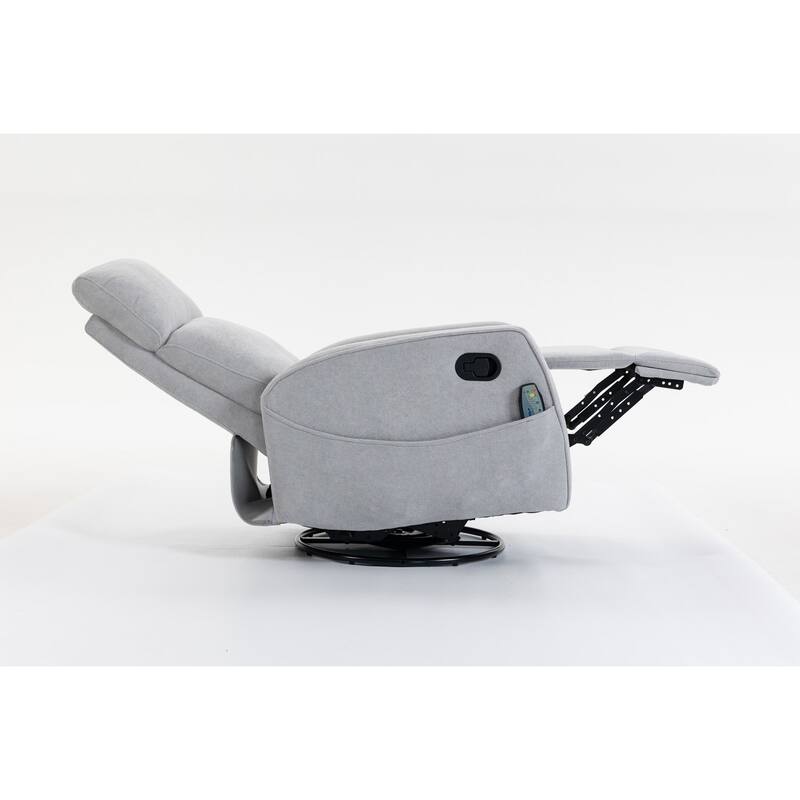 270° Swivel Glider Recliner with Heated Massage, 300LBS Velvet Recliner with Locking Handle & Deep Side Storage