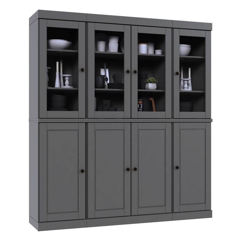 Palace Imports 100% Solid Wood Pantry China Cabinet, Raised Panel & Clear Glass Doors, Adjustable Shelves, 65" Wide, 71.5" Tall