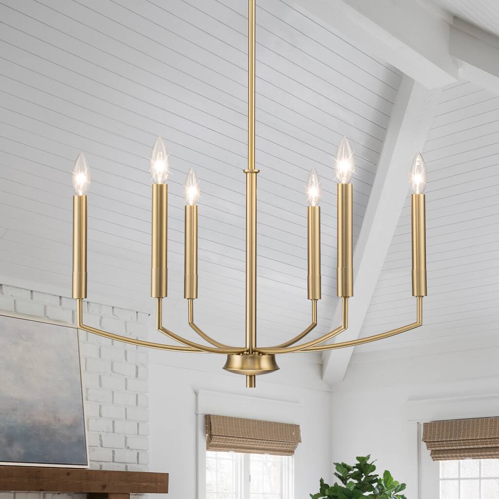 6-Light Farmhouse Chandelier for Dining Room Lighting Fixtures Hanging - W24.41"