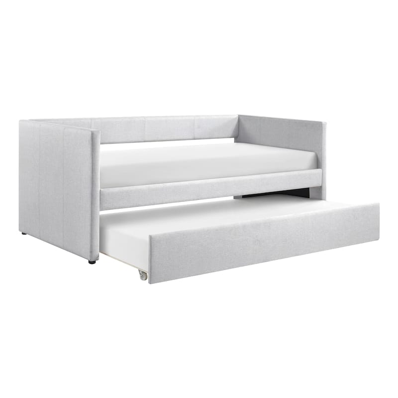 1pc Daybed with Trundle Beige Fabric Upholstery Wooden Frame