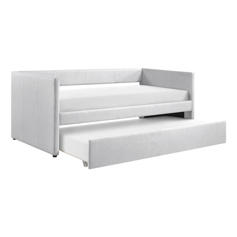 1pc Daybed with Trundle Blue Fabric Upholstery Wooden Frame Modern Home Furniture