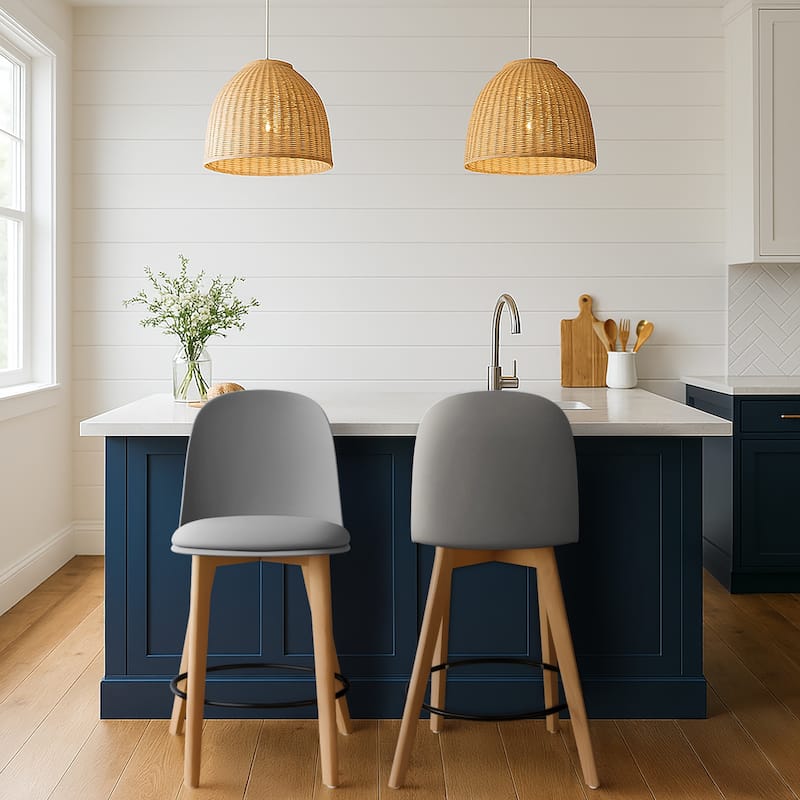 25" Plastic Armless Bar Stool Chair Dowel Natural Wood Eiffel Legs For Kitchen Counter Height Dining