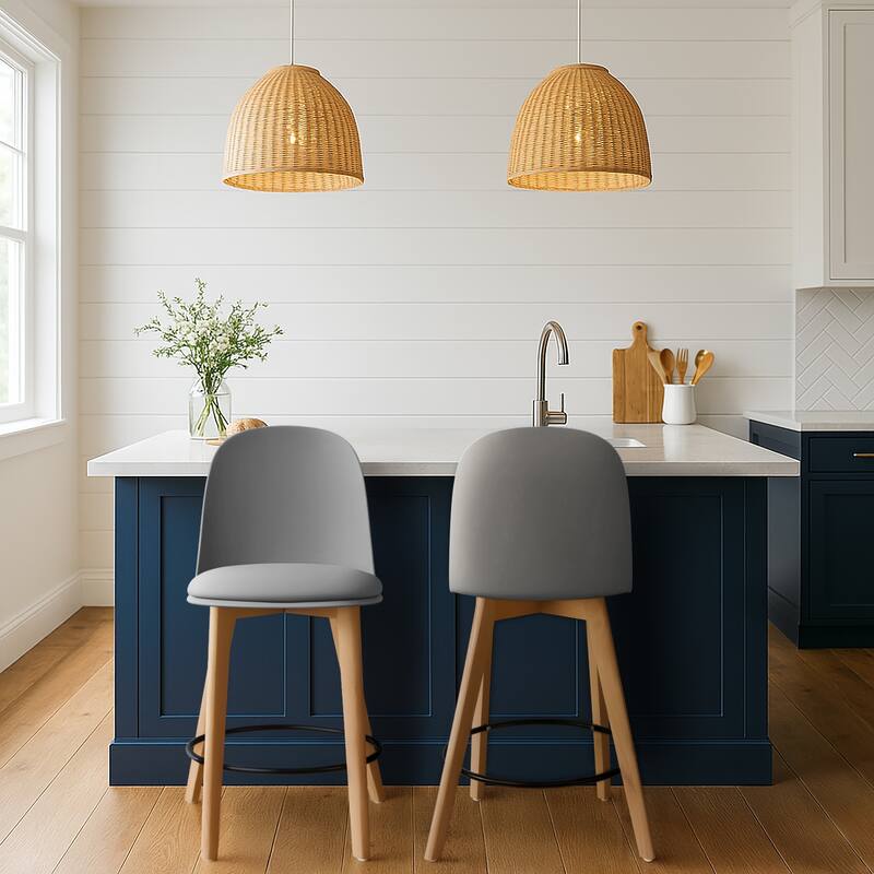 Set of 2 Designer Eiffel Chairs Counter Stools With Backs Side Molded Shell Kitchen Office Dining Dowel Bar Patio