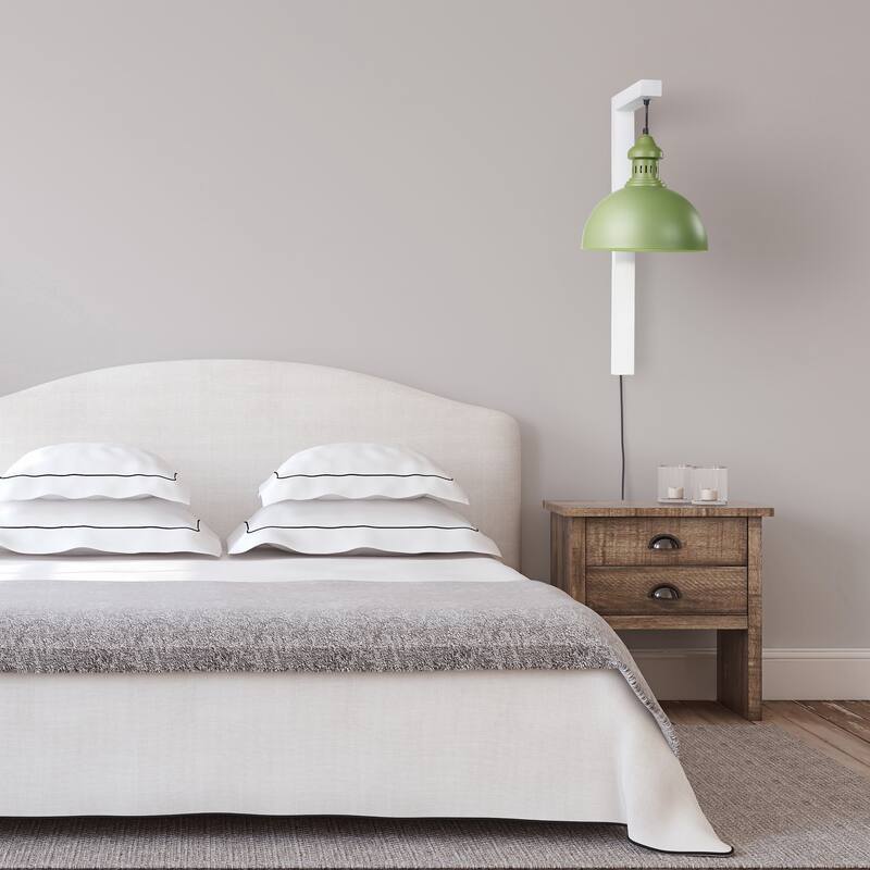 River of Goods Green Metal and White Wood Dome Shade Indoor Plug In Wall Sconce - 16" x 12" x 28.5"