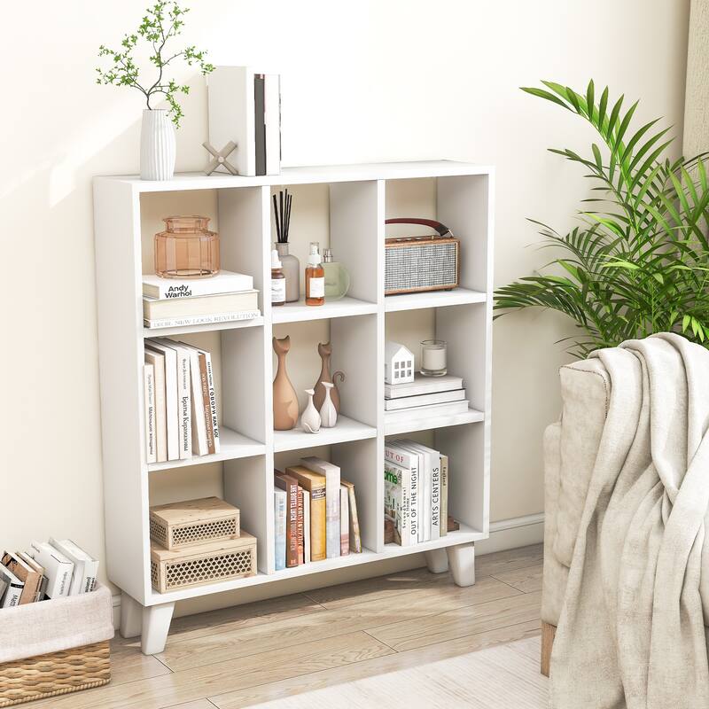 9-Cube Bookcase with 6 Removable Shelves and Raised Support Feet - 35" x 8" x 39.5" (L x W x H)