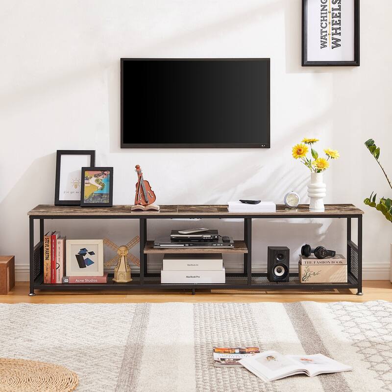 Javlergo TV Stand Industrial Entertainment Center Media Console Table with Storage and Mesh Shelf for Living Room/Bedroom, Brown - 71"L