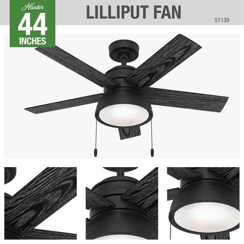Hunter 44" Lilliput Indoor Ceiling Fan with LED Light, Pull Chain - Modern Industrial, Farmhouse - Exclusive SureSpeed!
