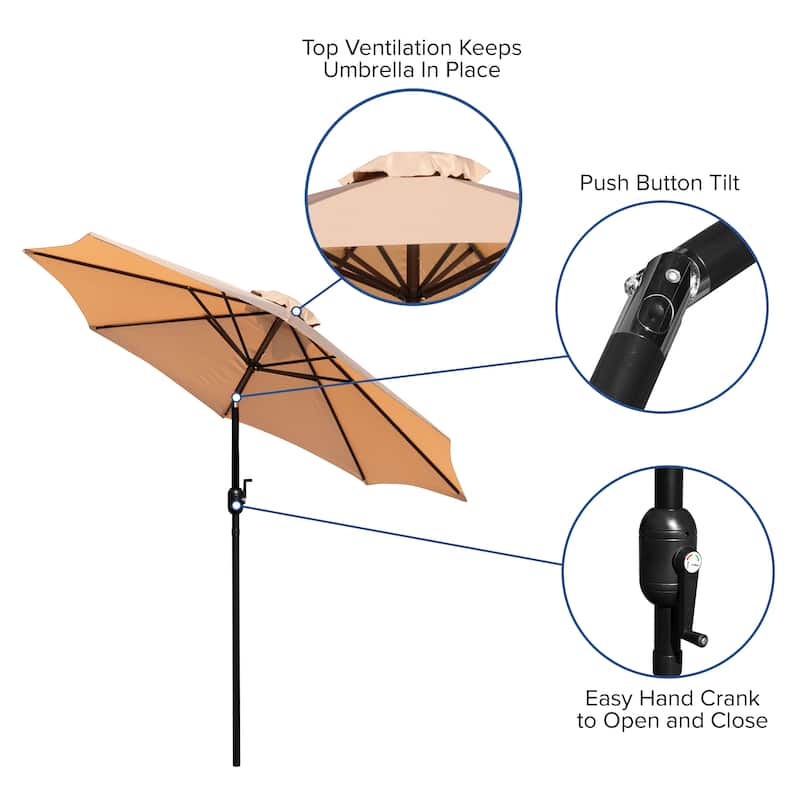 9 FT Round Umbrella - 1.5" Diameter Aluminum Pole - Crank and Tilt Function