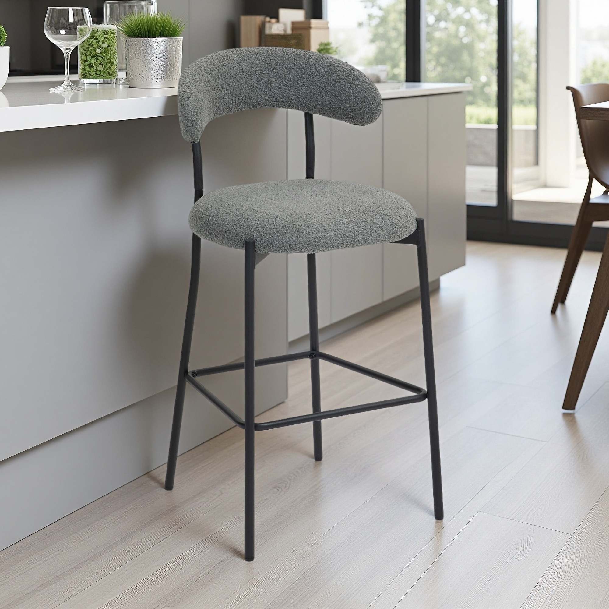 35.63"H Counter Height Bar Stools with Teddy Fabric Upholstery and Powder-Coated Base -Soft Cushioned Bar Chairs with Footrest