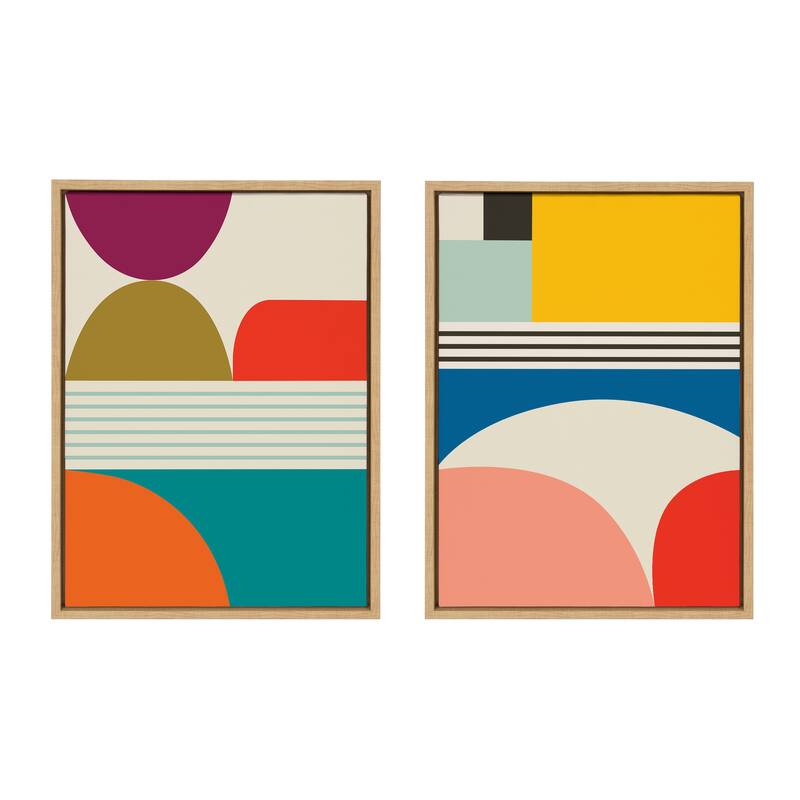 Kate and Laurel Sylvie MCM Patterns Framed Canvas Set by Rachel Lee - 2 Piece 18x24 - Plastic - Brown