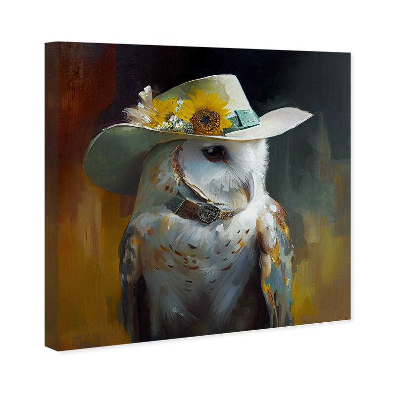 Wynwood Studio Canvas Animals Owl and Sunflowers Farm II Brown and Ochre Rustic Wall Art Canvas Print - Brown, White