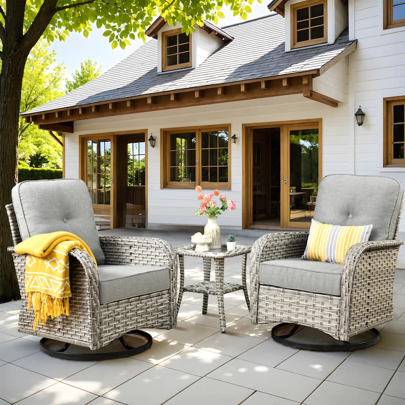 OVIOS 10 Pieces Outdoor Wicker Swivel Chair Set With Solar-Powered Coffee Table
