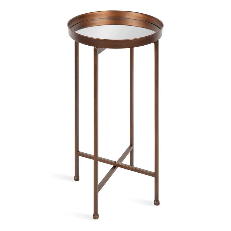 Kate and Laurel Celia Round Foldable Metal Accent Table - 14x14x26 - Bronze/Mirror